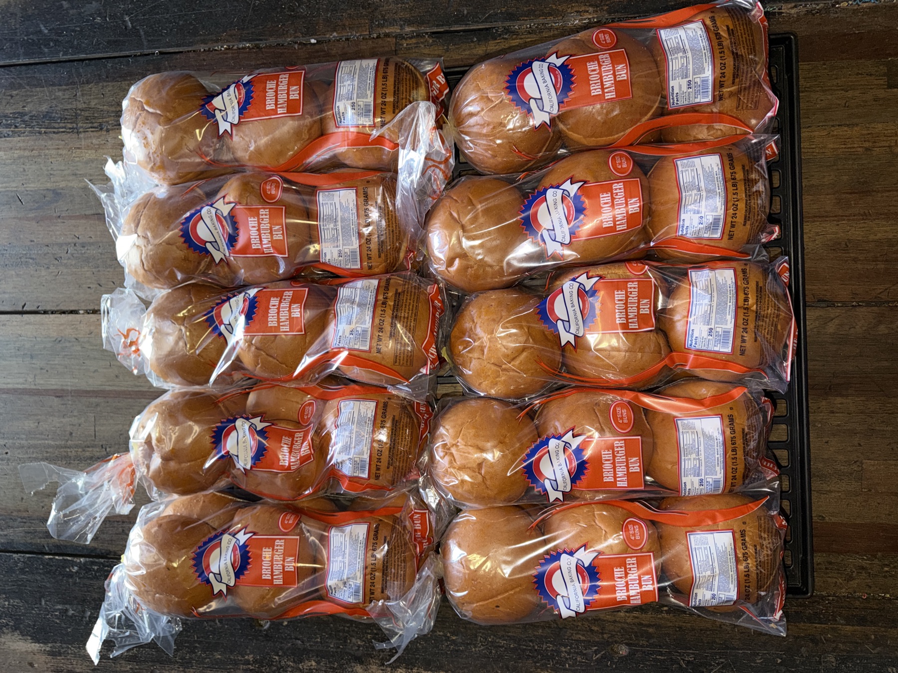 Brioche hamburger buns in delivery packaging