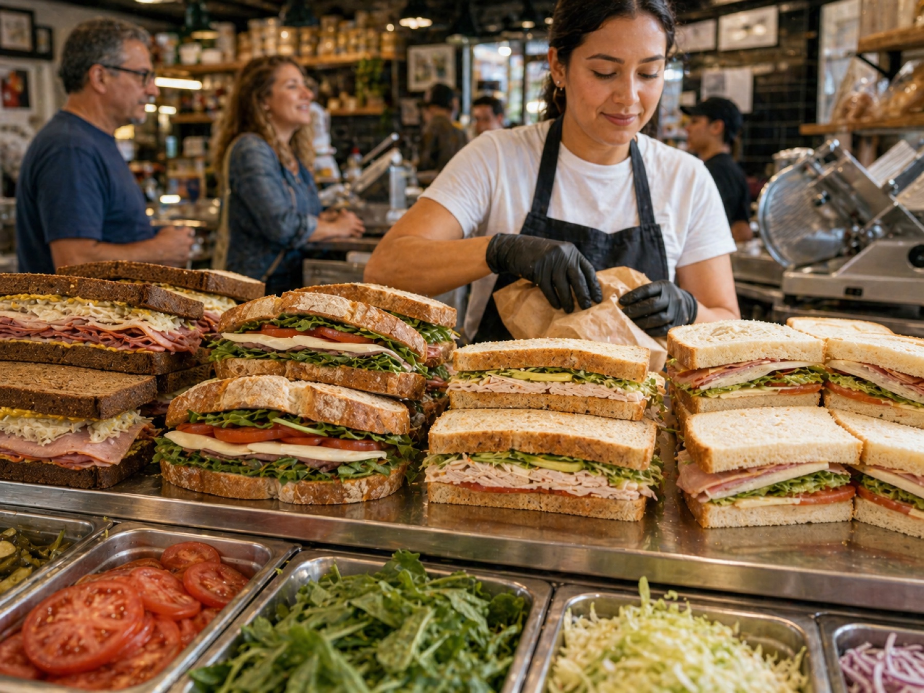 Deli sandwiches prepared on assorted sliced breads